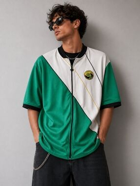 Vintage 90s Y2K Green Troop Jacket Color Block Logo Streetwear Size 2XL